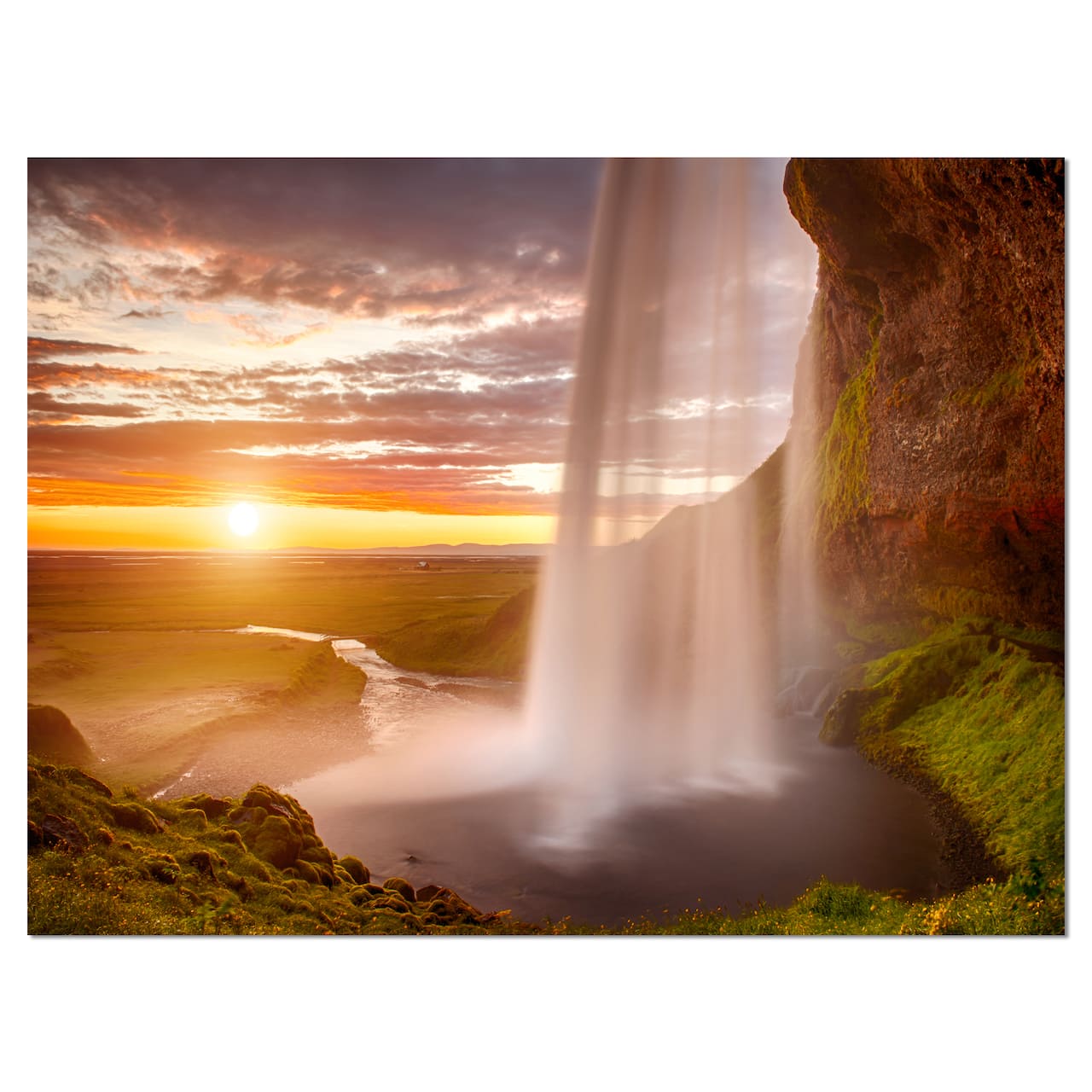 Designart - Seljalandsfoss Waterfall at Sunset - Landscape Photography Canvas Print